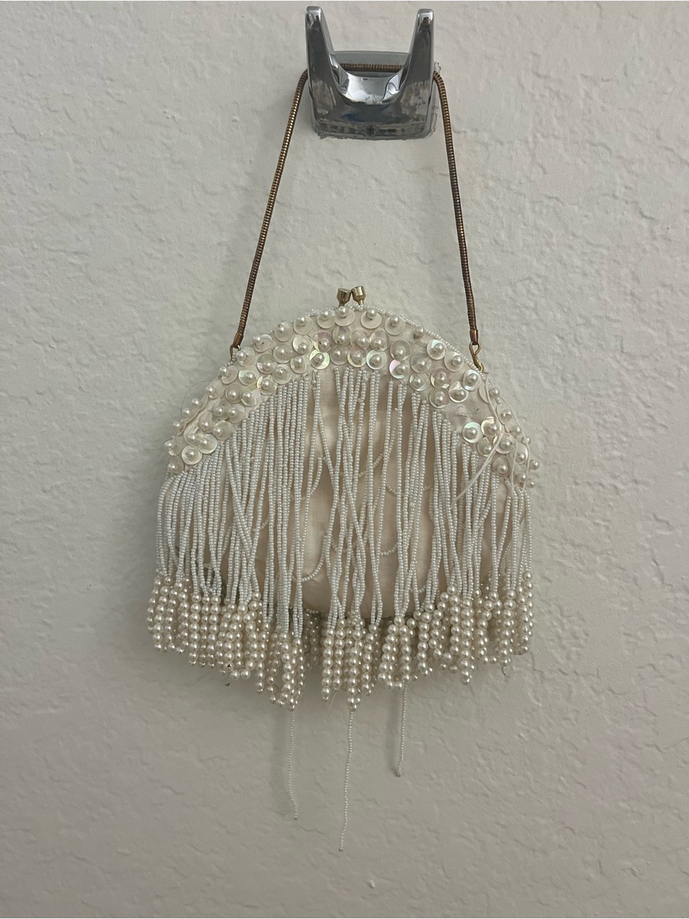 Beaded Pearl Fringe Evening Bag - Ivory